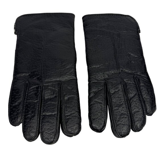 Vintage Mens Large Sears Black Leather‎ Gloves with Faux Fur Lining - 2 Lengths - Picture 2 of 7